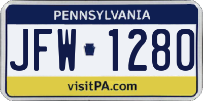 PA license plate JFW1280