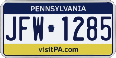 PA license plate JFW1285