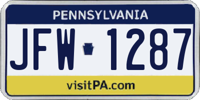 PA license plate JFW1287