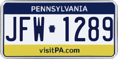 PA license plate JFW1289