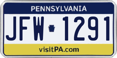 PA license plate JFW1291