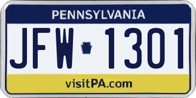 PA license plate JFW1301