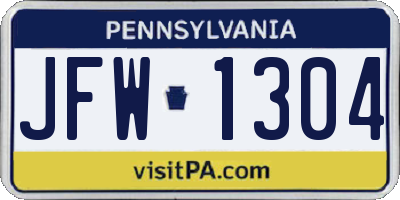 PA license plate JFW1304