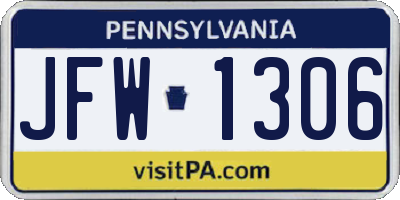 PA license plate JFW1306