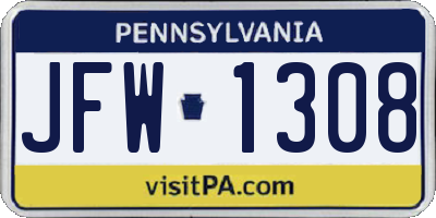 PA license plate JFW1308