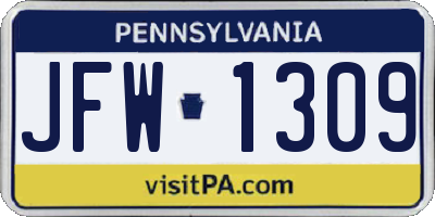 PA license plate JFW1309