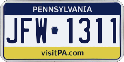 PA license plate JFW1311