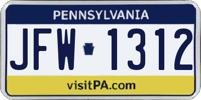 PA license plate JFW1312