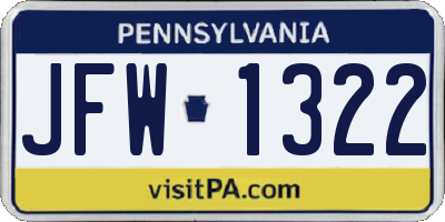PA license plate JFW1322