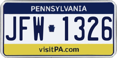 PA license plate JFW1326