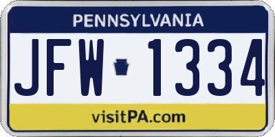 PA license plate JFW1334