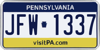 PA license plate JFW1337
