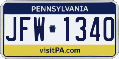 PA license plate JFW1340