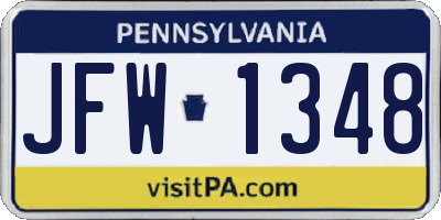 PA license plate JFW1348