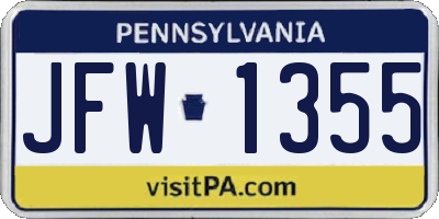 PA license plate JFW1355