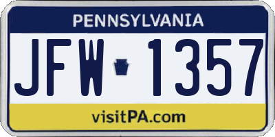 PA license plate JFW1357