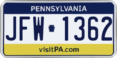 PA license plate JFW1362
