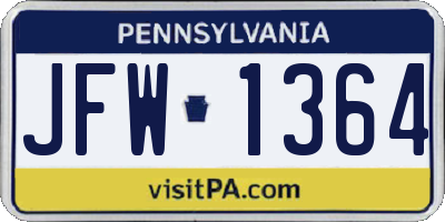 PA license plate JFW1364