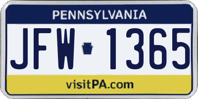 PA license plate JFW1365