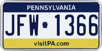 PA license plate JFW1366