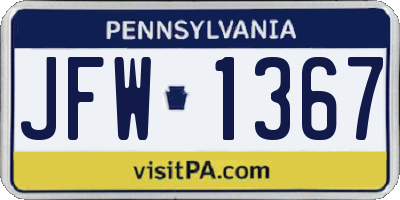 PA license plate JFW1367