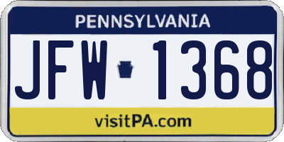 PA license plate JFW1368