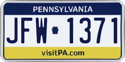 PA license plate JFW1371