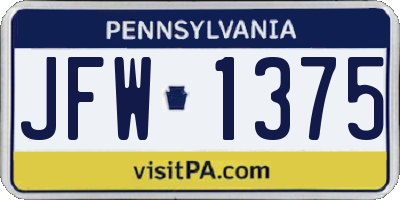 PA license plate JFW1375