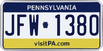 PA license plate JFW1380