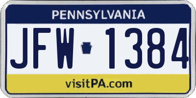 PA license plate JFW1384