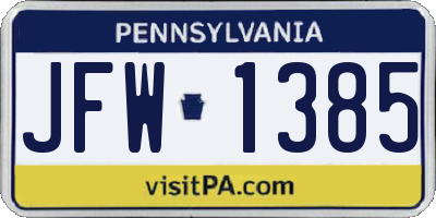PA license plate JFW1385