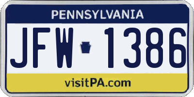 PA license plate JFW1386
