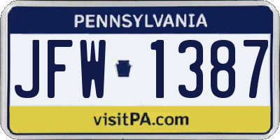 PA license plate JFW1387
