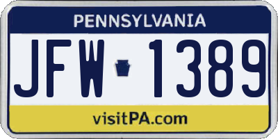 PA license plate JFW1389