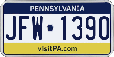 PA license plate JFW1390