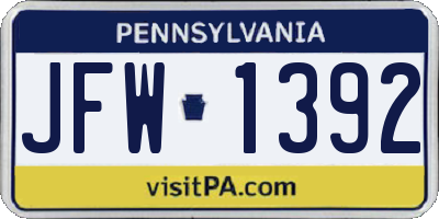 PA license plate JFW1392