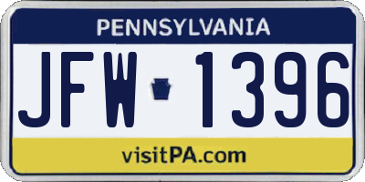 PA license plate JFW1396