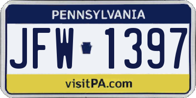PA license plate JFW1397