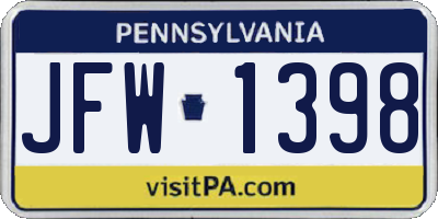 PA license plate JFW1398