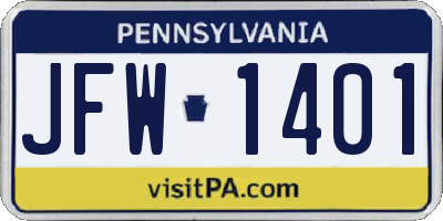 PA license plate JFW1401