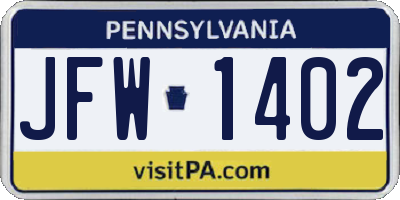 PA license plate JFW1402