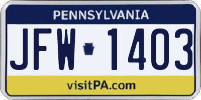 PA license plate JFW1403