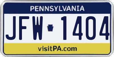 PA license plate JFW1404
