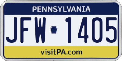 PA license plate JFW1405