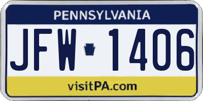 PA license plate JFW1406