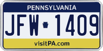 PA license plate JFW1409