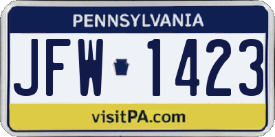 PA license plate JFW1423