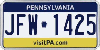 PA license plate JFW1425