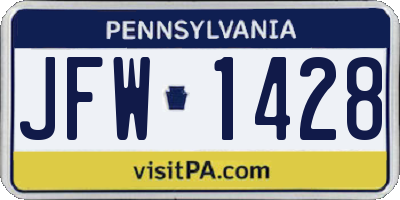 PA license plate JFW1428