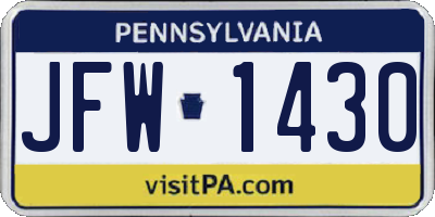 PA license plate JFW1430